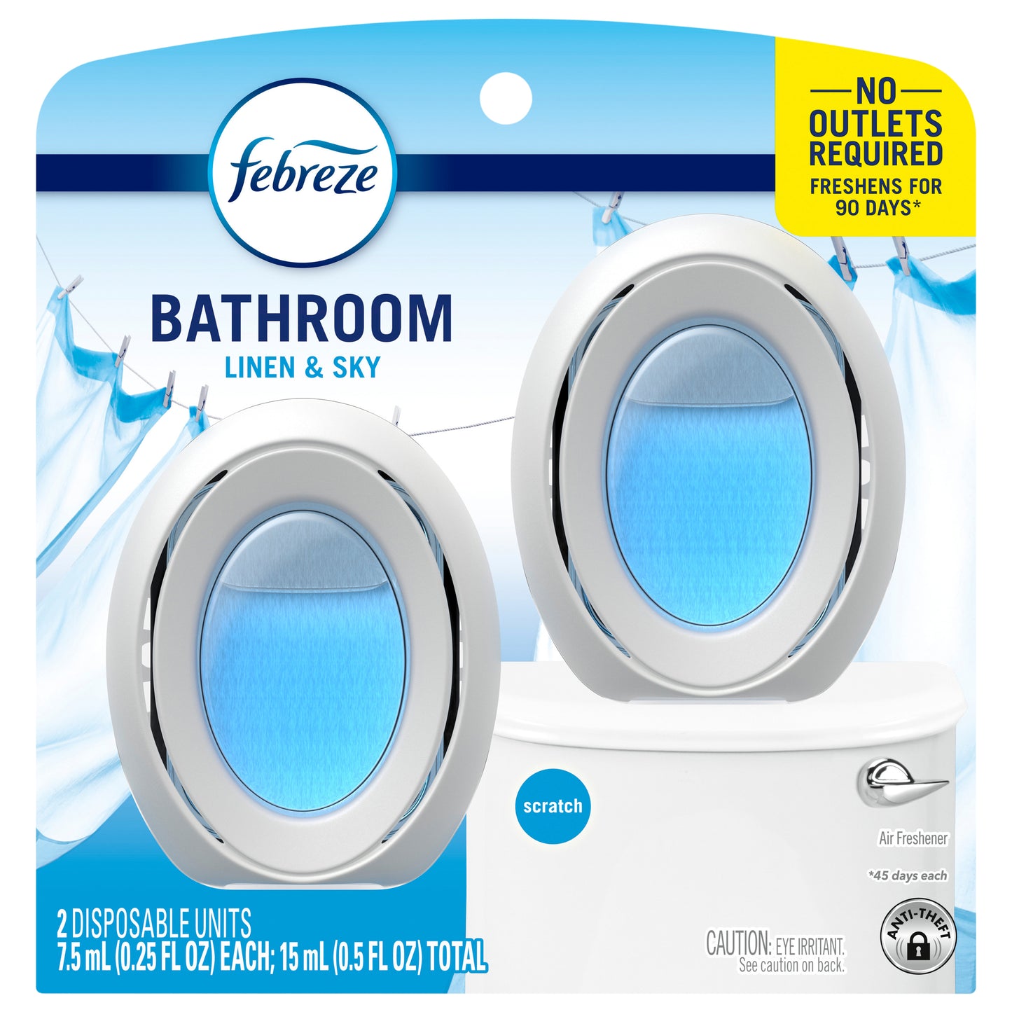 Febreze Bathroom Air Freshener, Odor-Fighting, Linen & Sky Scent, 2 Count