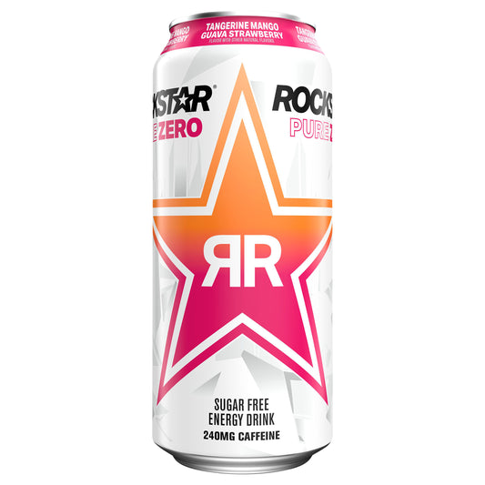 Rockstar Pure Zero Sugar Free Energy Drink Tangerine Mango Guava Strawberry 16 Fl Oz Can