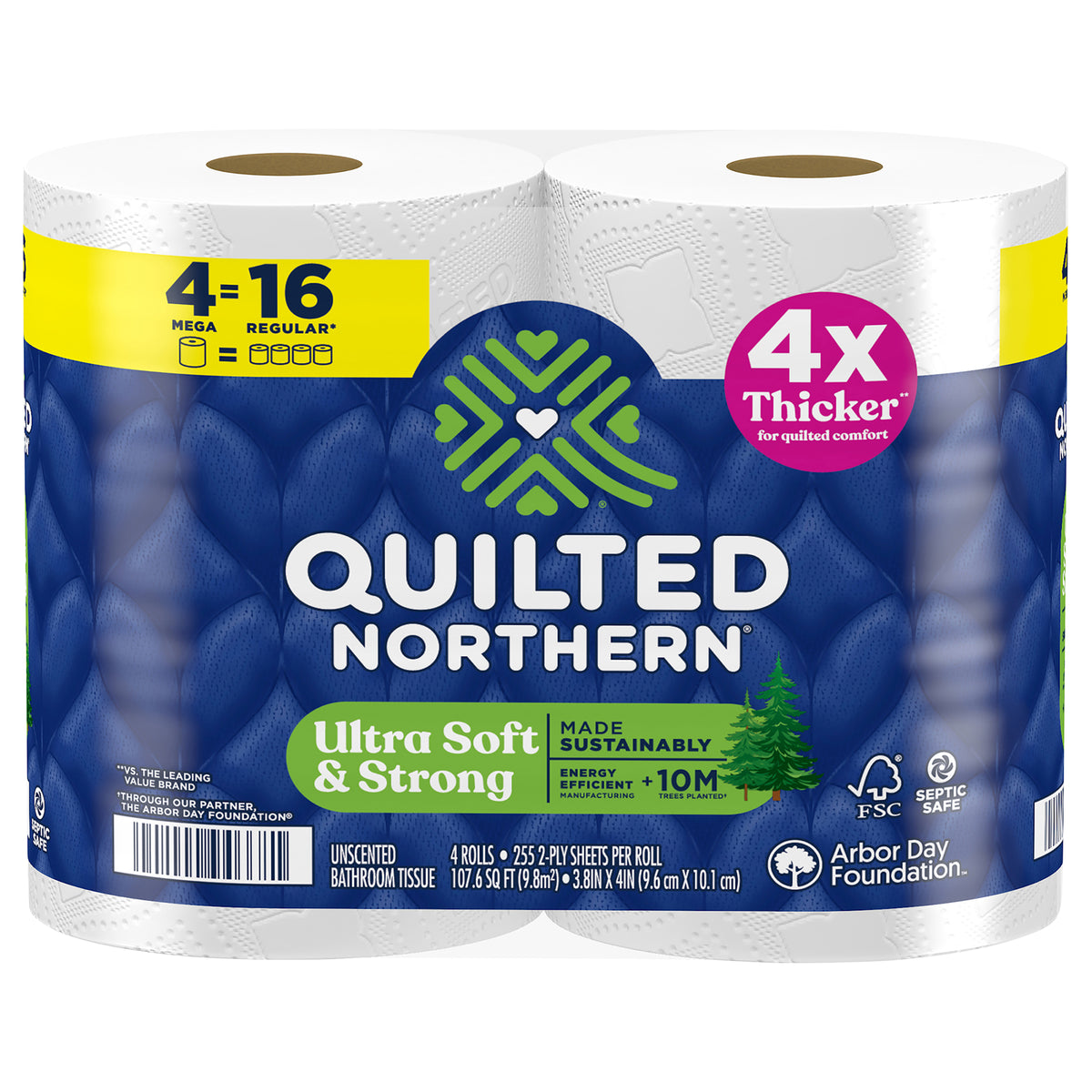 QUILTED NORTHERN ULTRA SOFT & STRONG TOILET PAPER, 4 MEGA ROLLS