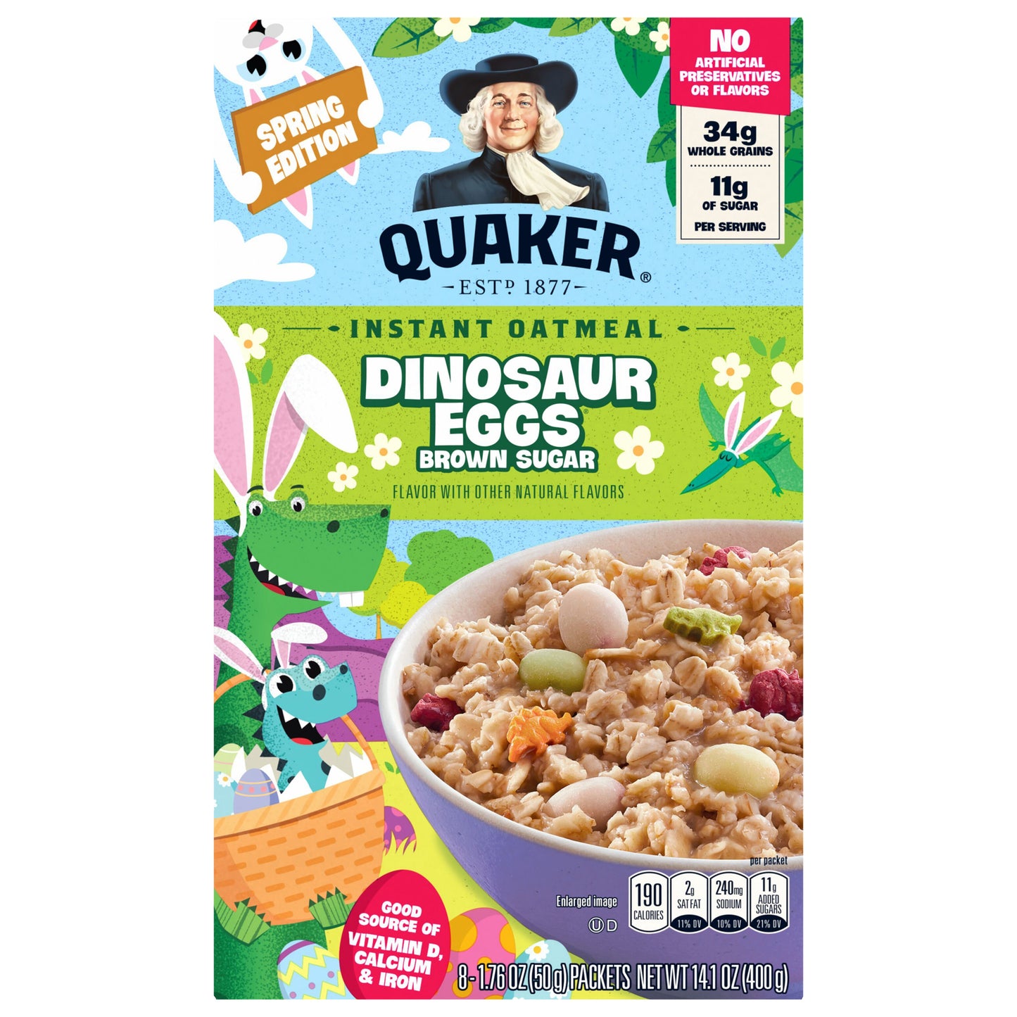 Quaker Instant Oatmeal Dinosaur Eggs Brown Sugar 1.76 Oz, 8 Count