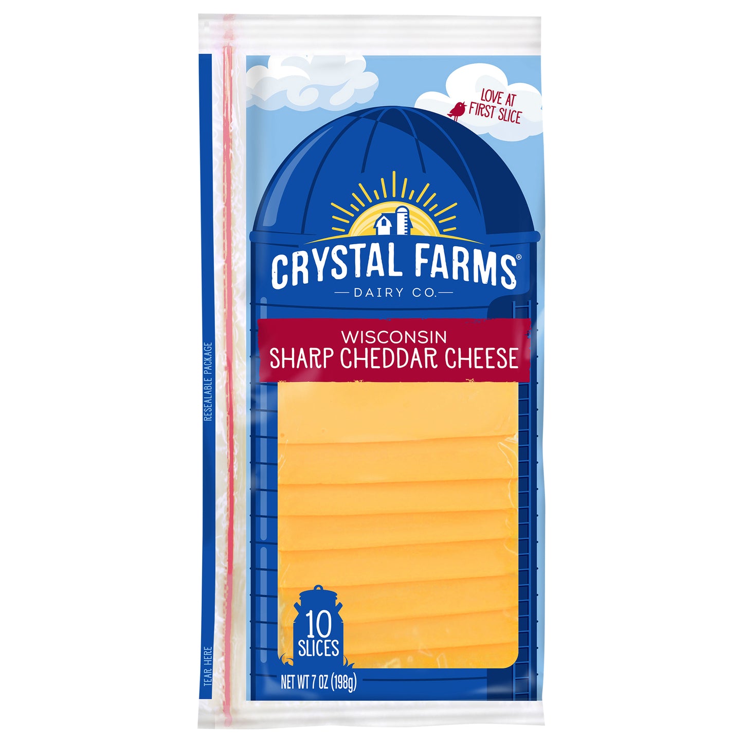 Crystal Farms Sharp Cheddar Sliced Cheese, 7 oz, 10 count