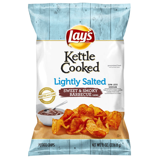 Lay's Kettle Cooked Potato Chips Lightly Salted Sweet & Smoky Barbecue 8 Oz