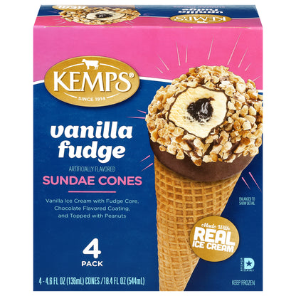Kemps Vanilla Fudge Sundae Cones 4 - 4.6 fl oz Cones