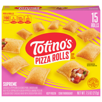 Totino's Pizza Rolls, Supreme Flavored, Frozen Snacks, 15 Rolls, 7.5 oz