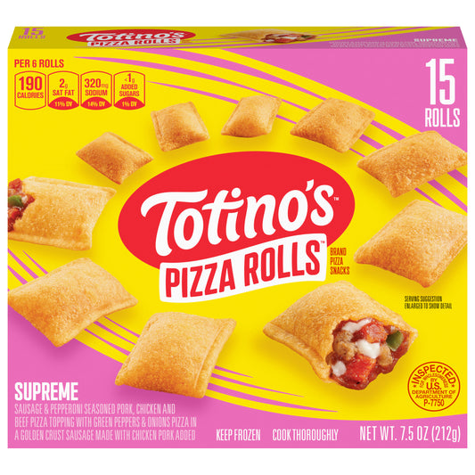 Totino's Pizza Rolls, Supreme Flavored, Frozen Snacks, 15 Rolls, 7.5 oz