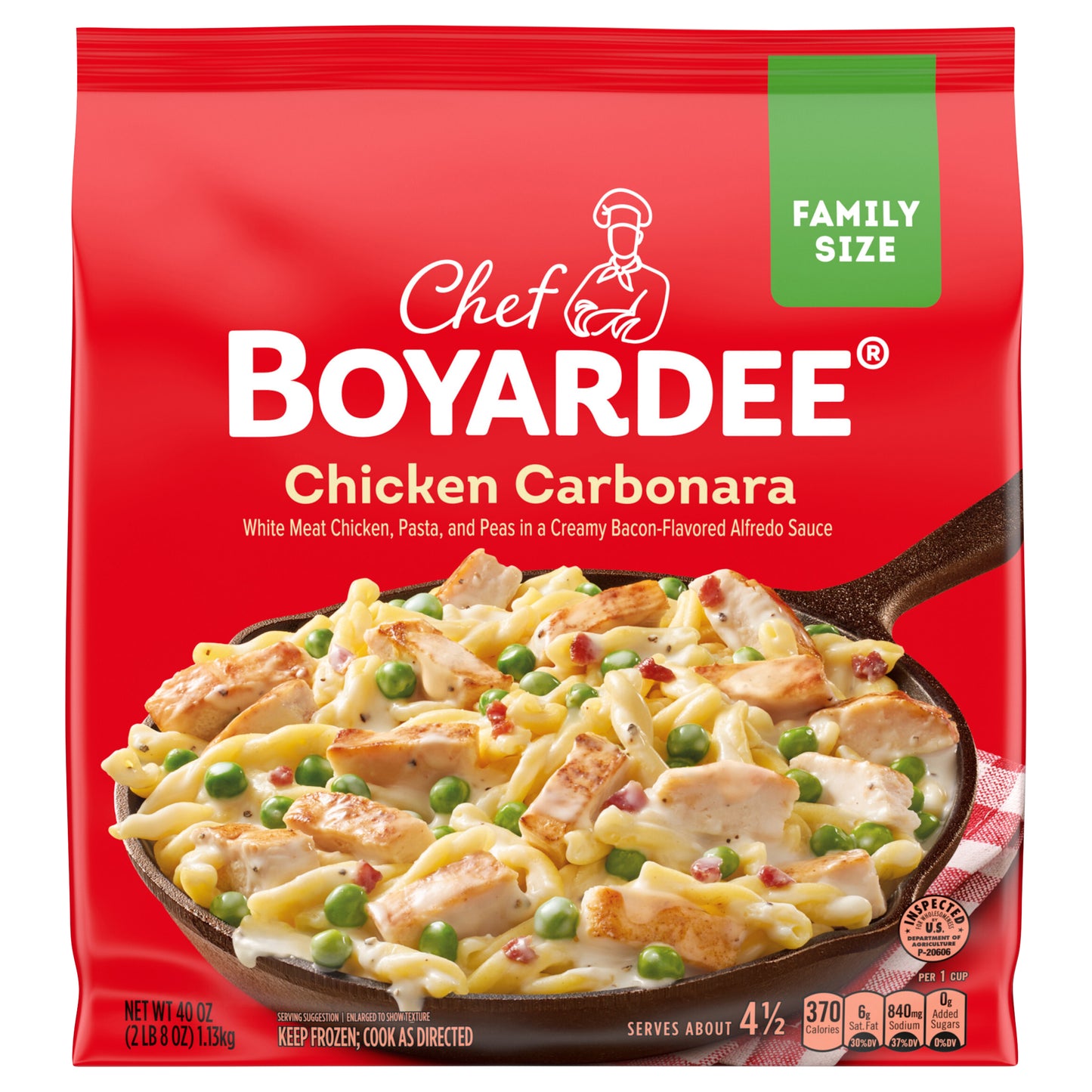 Chef Boyardee Chicken Carbonara, Family Size Skillet Meal, Frozen Meal, 40 oz.