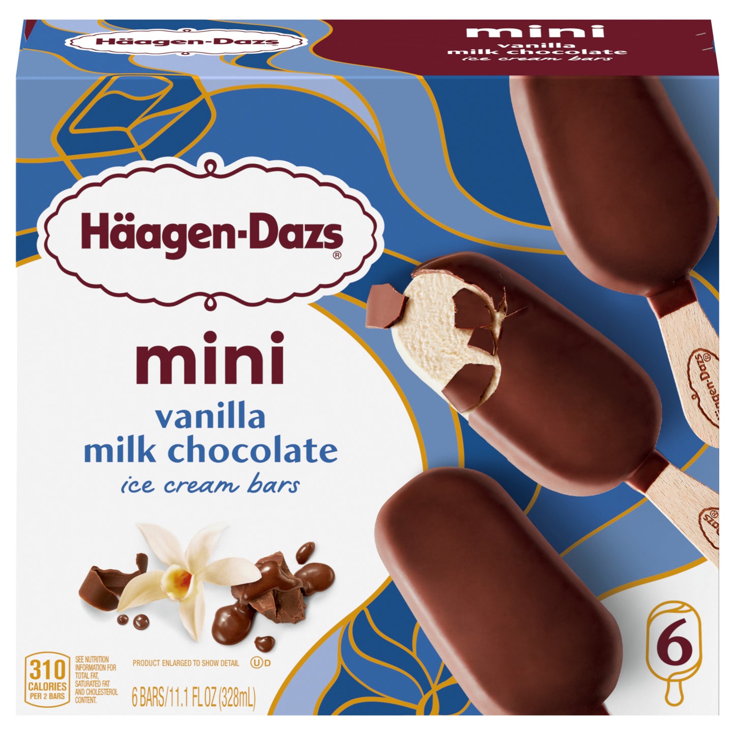 Häagen-Dazs Vanilla Milk Chocolate Ice Cream Snack Bars, 6 Count Mini