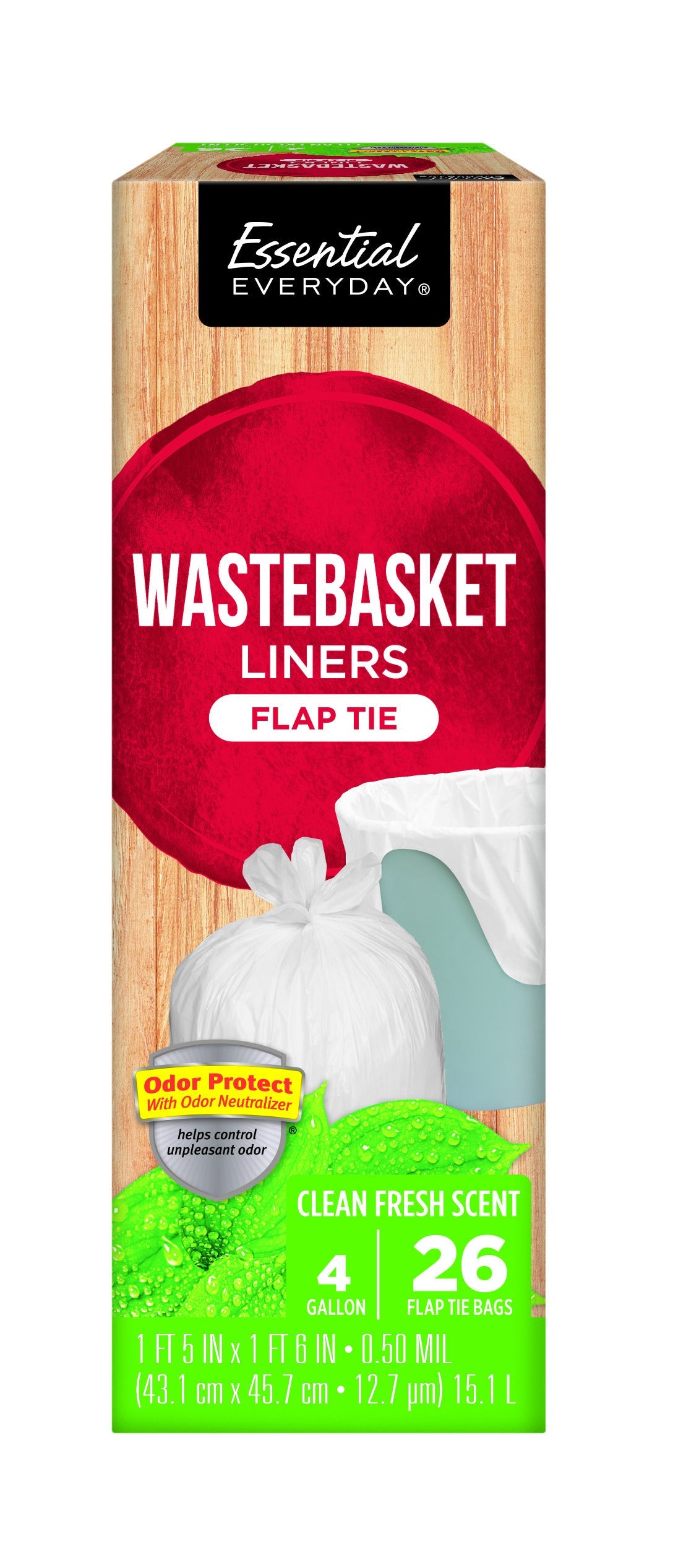 Essential Everyday Wastebasket Liners Flap Tie 4 Gal
