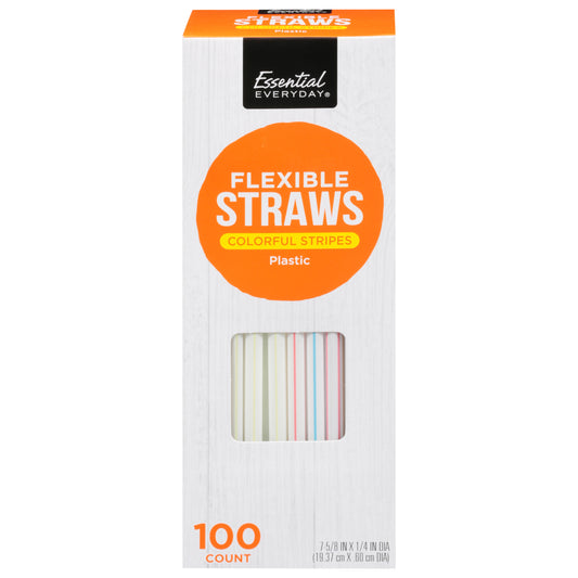 Essential Everyday Plastic Colorful Stripes Flexible Straws 100 ea