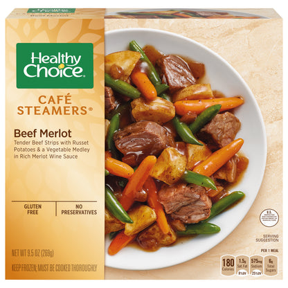 Healthy Choice Cafe Steamers Beef Merlot, Frozen Meal, 9.5 OZ