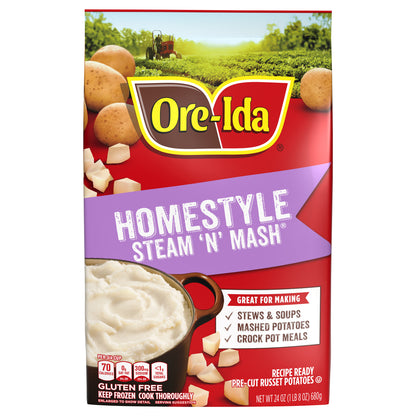 Ore-Ida Home Style Steam 'N' Mash Recipe Ready Pre-Cut Russet Potatoes Frozen Side Dish, 24 oz Bag