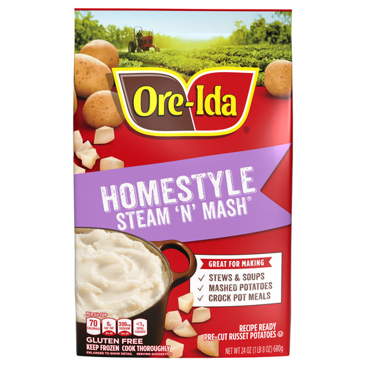 Ore-Ida Home Style Steam 'N' Mash Recipe Ready Pre-Cut Russet Potatoes Frozen Side Dish, 24 oz Bag