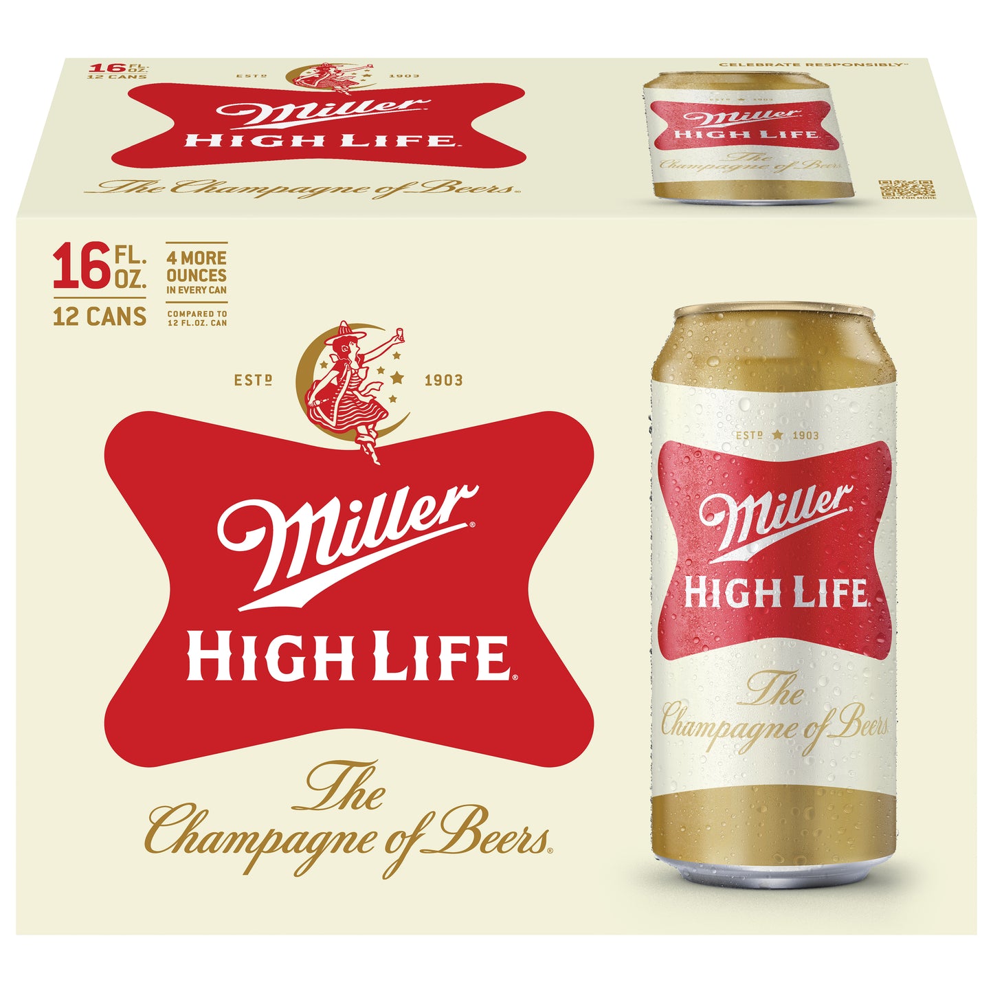 Miller High Life Beer 12 - 16 fl oz Cans