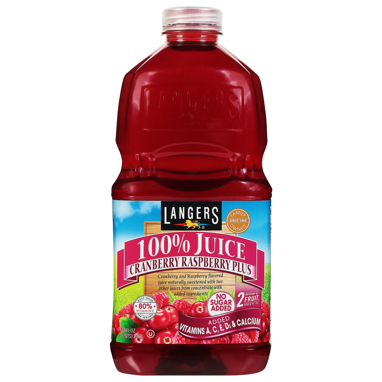 Langers No Sugar Added Cranberry Raspberry Plus 100% Juice 64 fl oz
