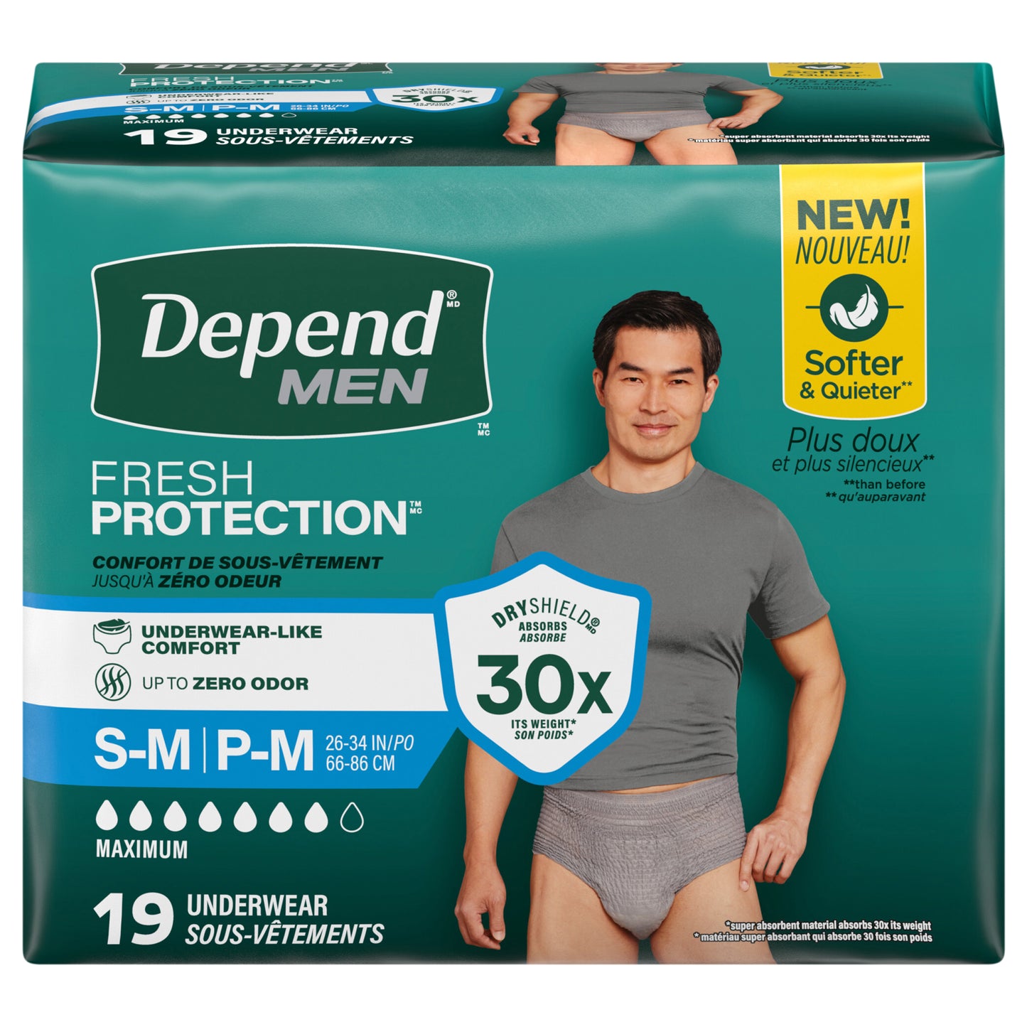 Depend Fresh Protection Adult Incontinence Underwear for Men, Disposable, Maximum, Small/Medium, Grey, 19 Count