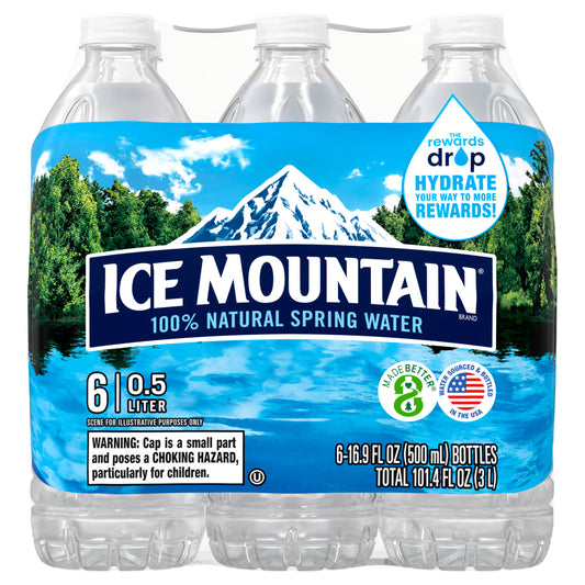 Ice Mountain® Spring Water, 16.9-ounce plastic bottles (Pack of 6)