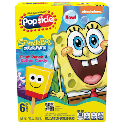 Popsicle SpongeBob SquarePants Fruit Punch & Cotton Candy Frozen Confection Bars 6 ea