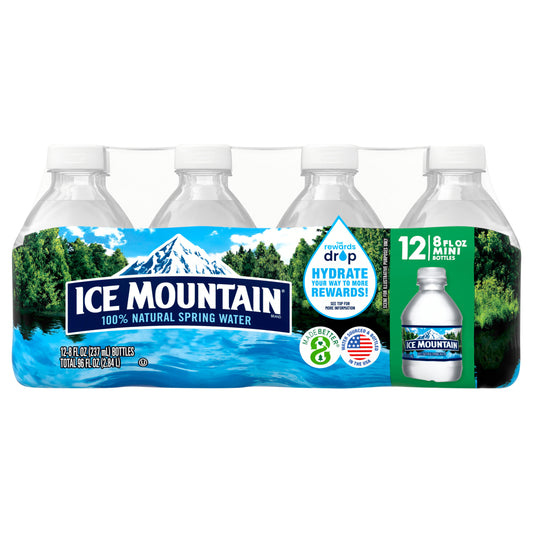 Ice Mountain® Spring Water, 8-ounce mini plastic bottles (Pack of 12)