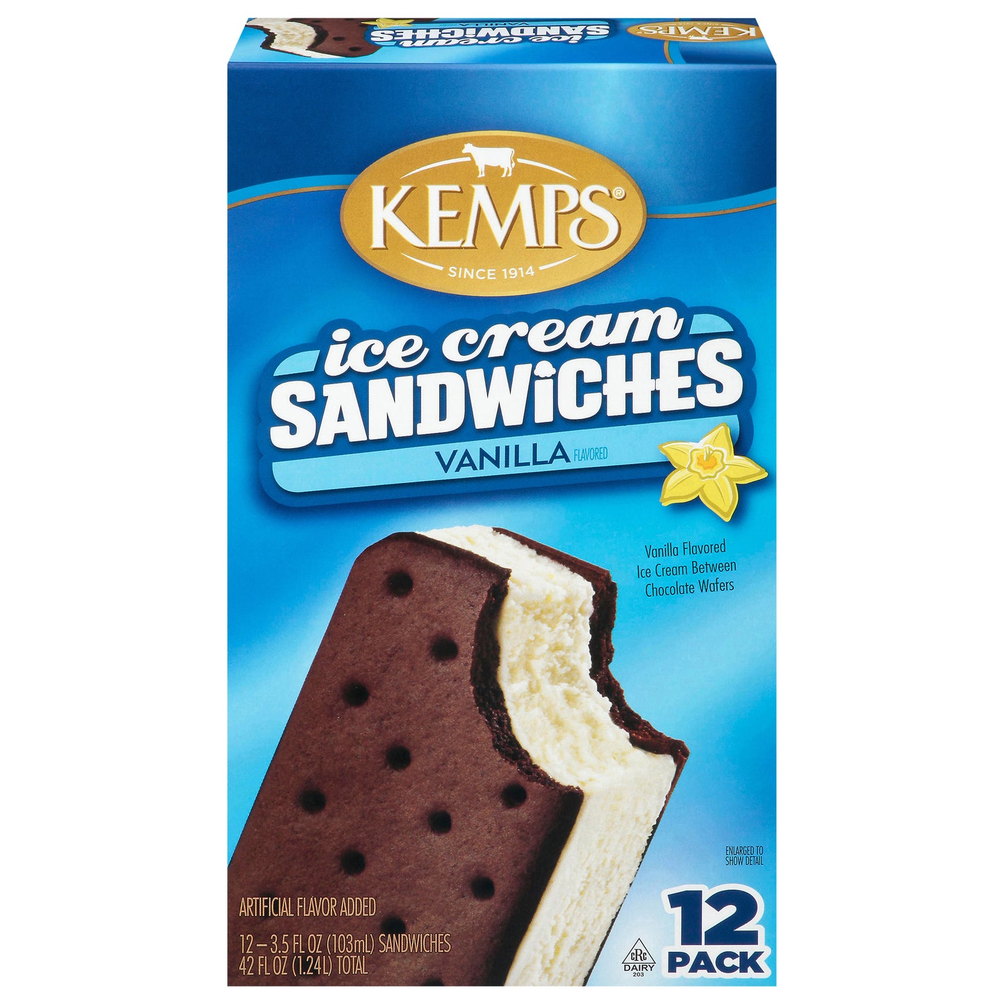 Kemps Vanilla Flavored Ice Cream Sandwiches 12 - 3.5 fl oz ea