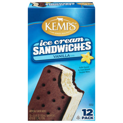 Kemps Vanilla Flavored Ice Cream Sandwiches 12 - 3.5 fl oz ea