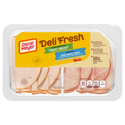 Oscar Mayer Deli Fresh Oven Roasted Turkey Breast & Smoked Uncured Ham Sliced Lunch Meat Variety Pack, 9 oz. Tray