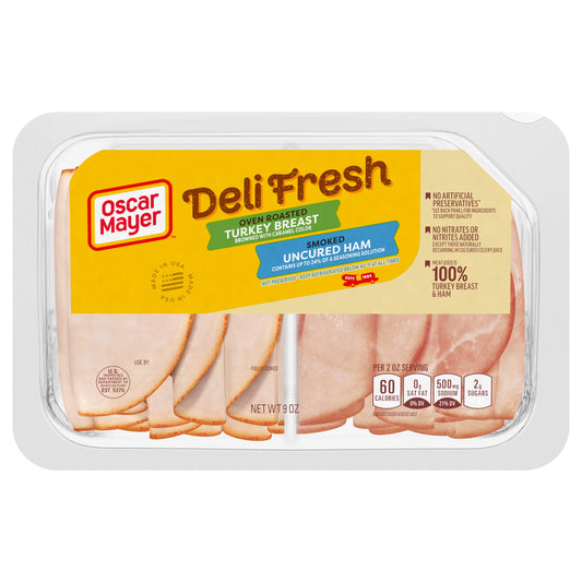 Oscar Mayer Deli Fresh Oven Roasted Turkey Breast & Smoked Uncured Ham Sliced Lunch Meat Variety Pack, 9 oz. Tray