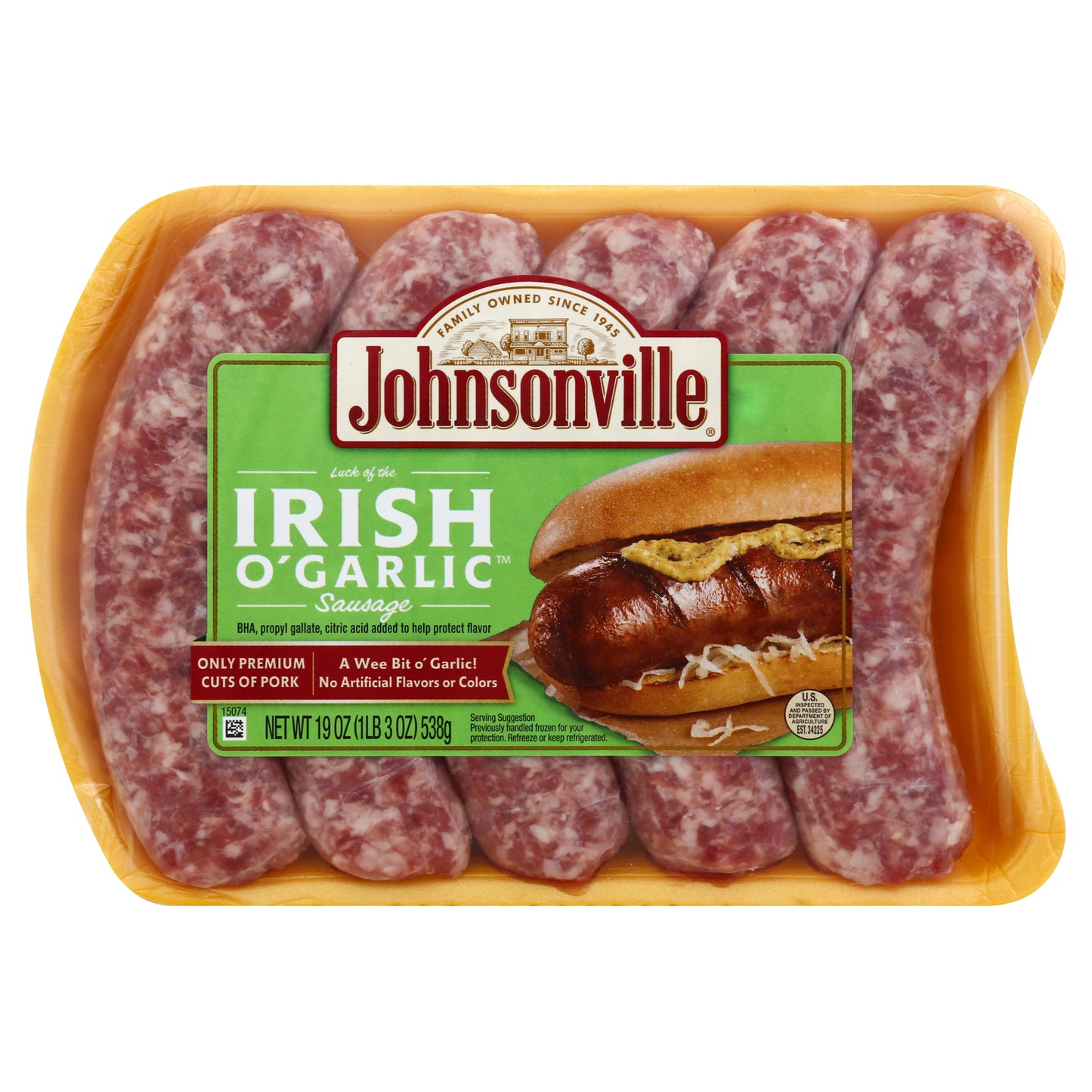 Johnsonville Sausage 19 oz - luck of the IRISH O'GARLIC Sausage