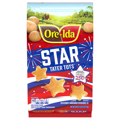 Ore-Ida Star Shaped Tater Tots Seasoned Shredded Frozen Potatoes, 1 Bag, for Easy Snacks and Dinner Sides, Gluten-Free, 28 oz