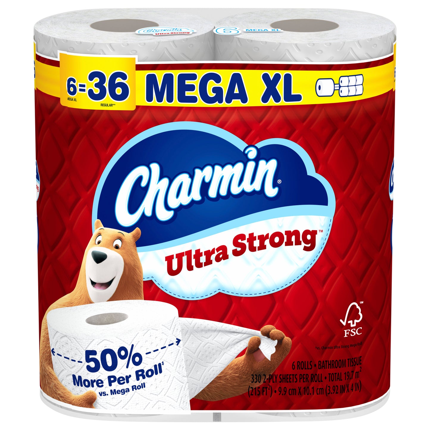 Charmin Ultra Strong Toilet Paper 6 Mega XL Rolls, 330 Sheets Per Roll