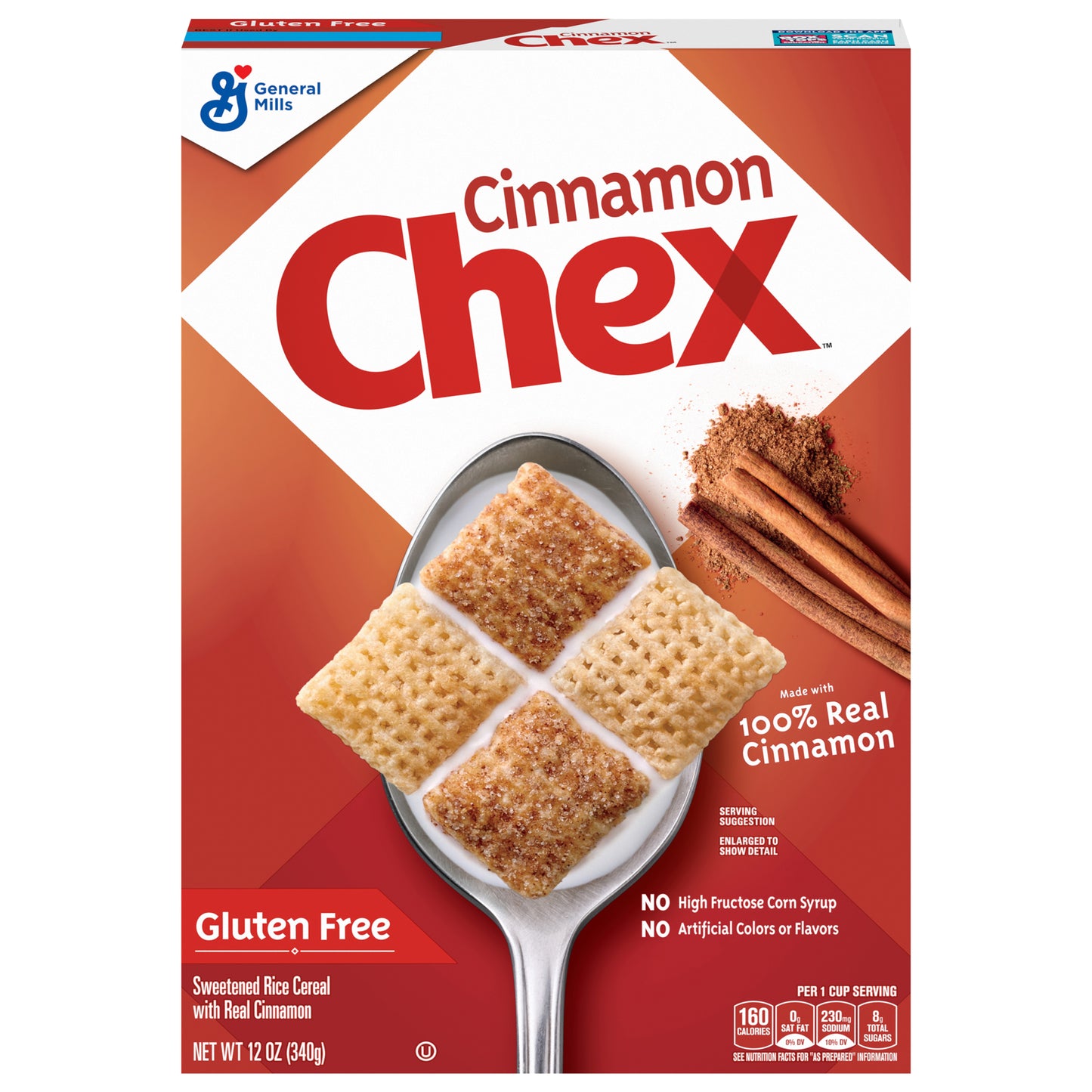 Cinnamon Chex Cereal, Gluten Free Breakfast Cereal, Made with Whole Grain, 12 OZ