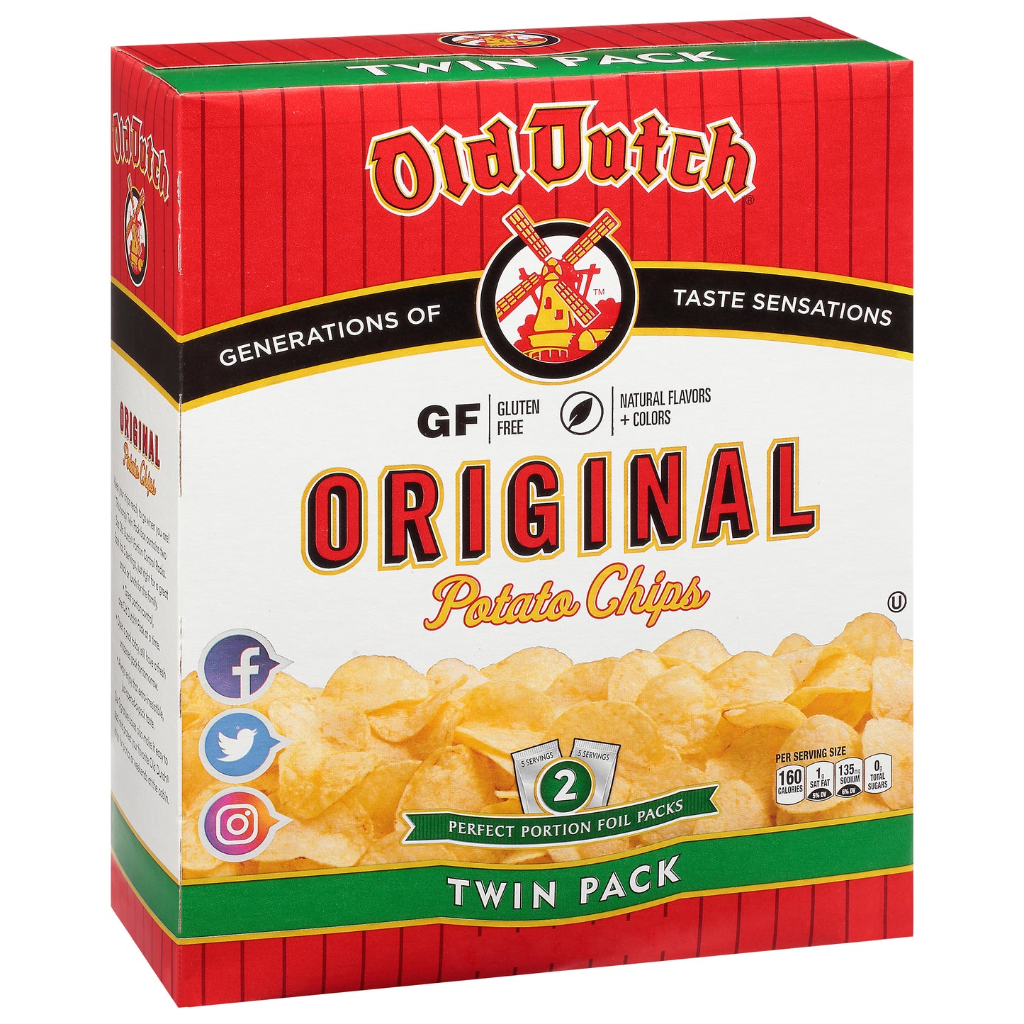 Old Dutch Original Potato Chips 2-5 oz Packs