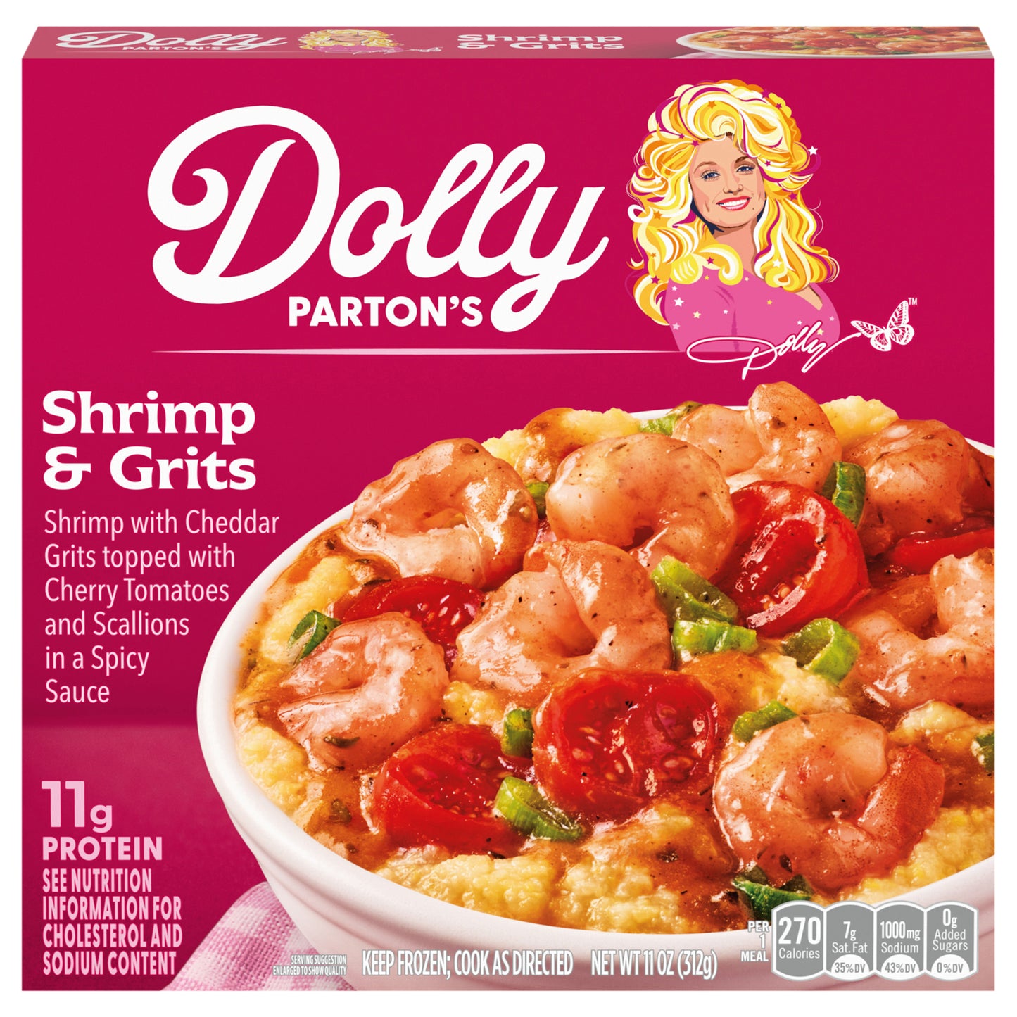 Dolly Parton's Shrimp & Grits With Cheese, Tomatoes, Scallions and Spicy Sauce, Frozen Meal, 11 oz.