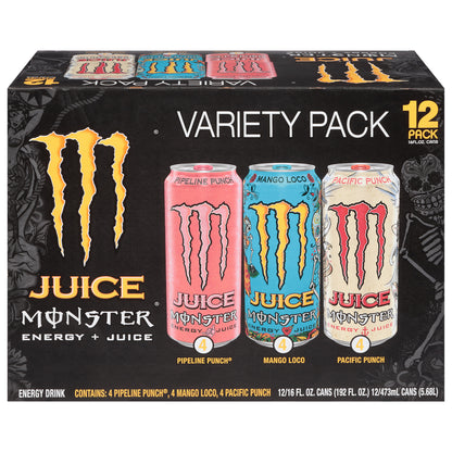 Monster Juice Pipeline Punch/Mango Loco/Pacific Punch Energy Drink 12 Pack Variety Pack 12 - 16 fl oz Cans
