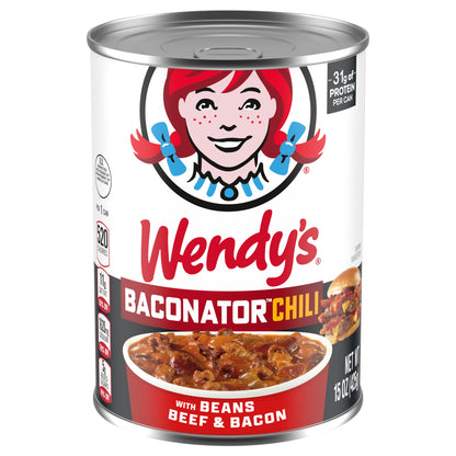 Wendy's Baconator Chili With Beans, Beef & Bacon, Canned Chili, 15 oz.