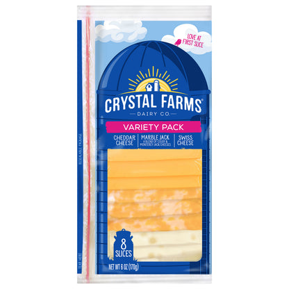Crystal Farms Cheddar/Marble Jack/Swiss Cheese Slices Variety Pack 8 ea