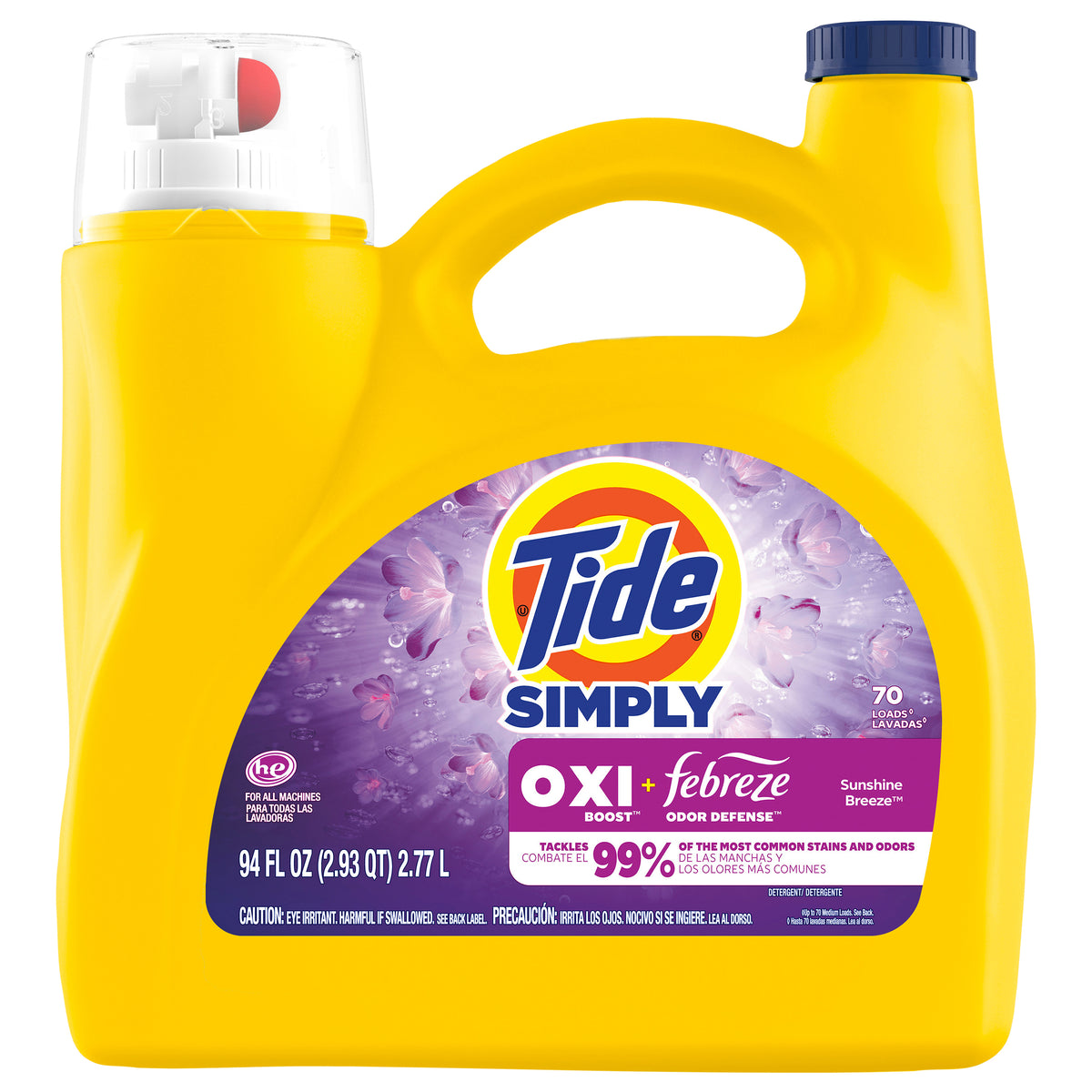 Tide Simply Oxi Boost + Febreze Odor Defense, 94 fl oz, 70 Loads, Tough on Stains and Odors, Febreze Sunny Breeze Scent
