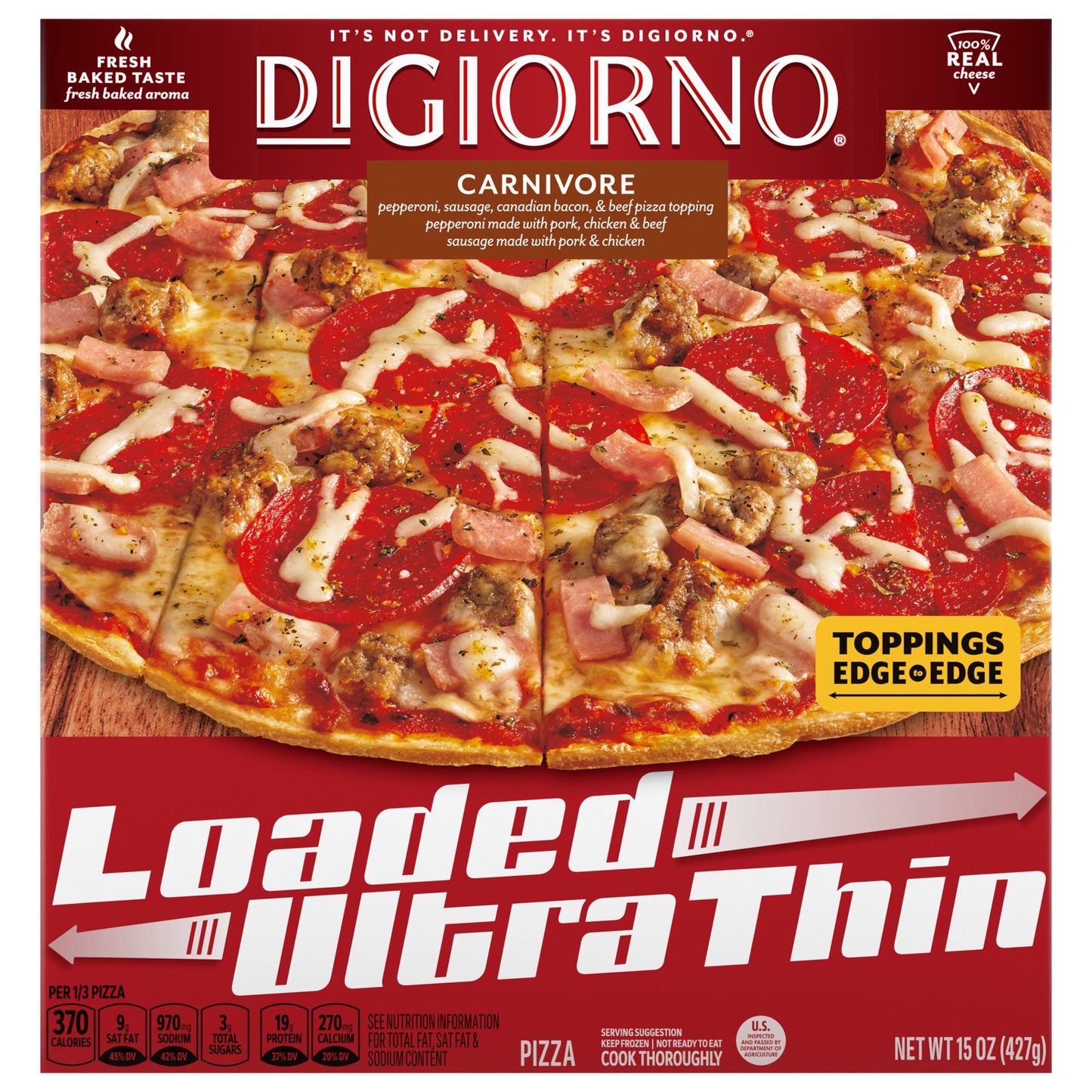 DiGiorno Loaded Ultra Thin Crust Carnivore Pizza, Frozen Pepperoni Pizza