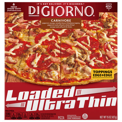 DiGiorno Loaded Ultra Thin Crust Carnivore Pizza, Frozen Pepperoni Pizza