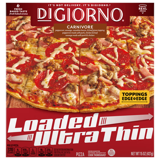DiGiorno Loaded Ultra Thin Crust Carnivore Pizza, Frozen Pepperoni Pizza