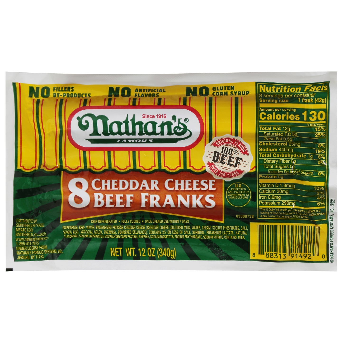 Nathan's Cheddar Cheese Beef Franks 8 ea