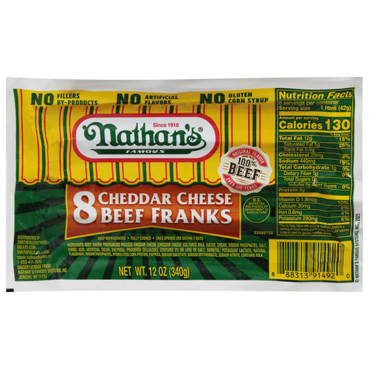Nathan's Cheddar Cheese Beef Franks 8 ea