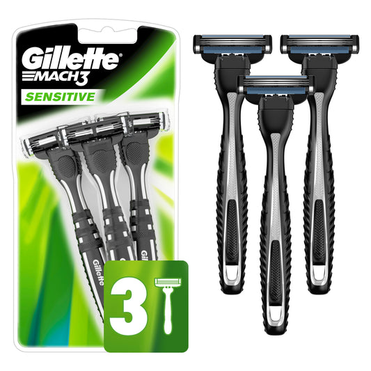 Gillette Mach3 Sensitive Men's Disposable Razors, 3 Count