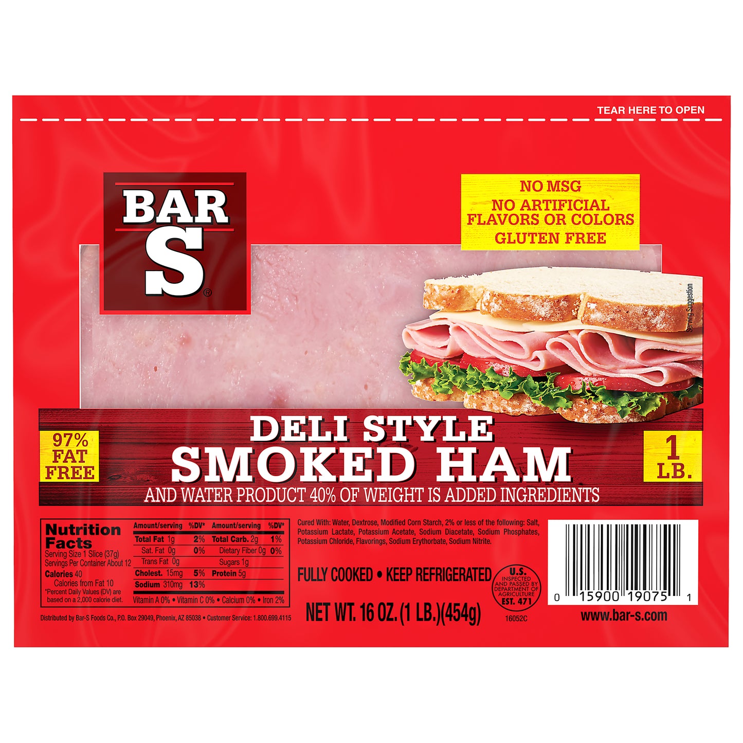 Bar-S® Deli Style Smoked Ham 16 oz. Pack