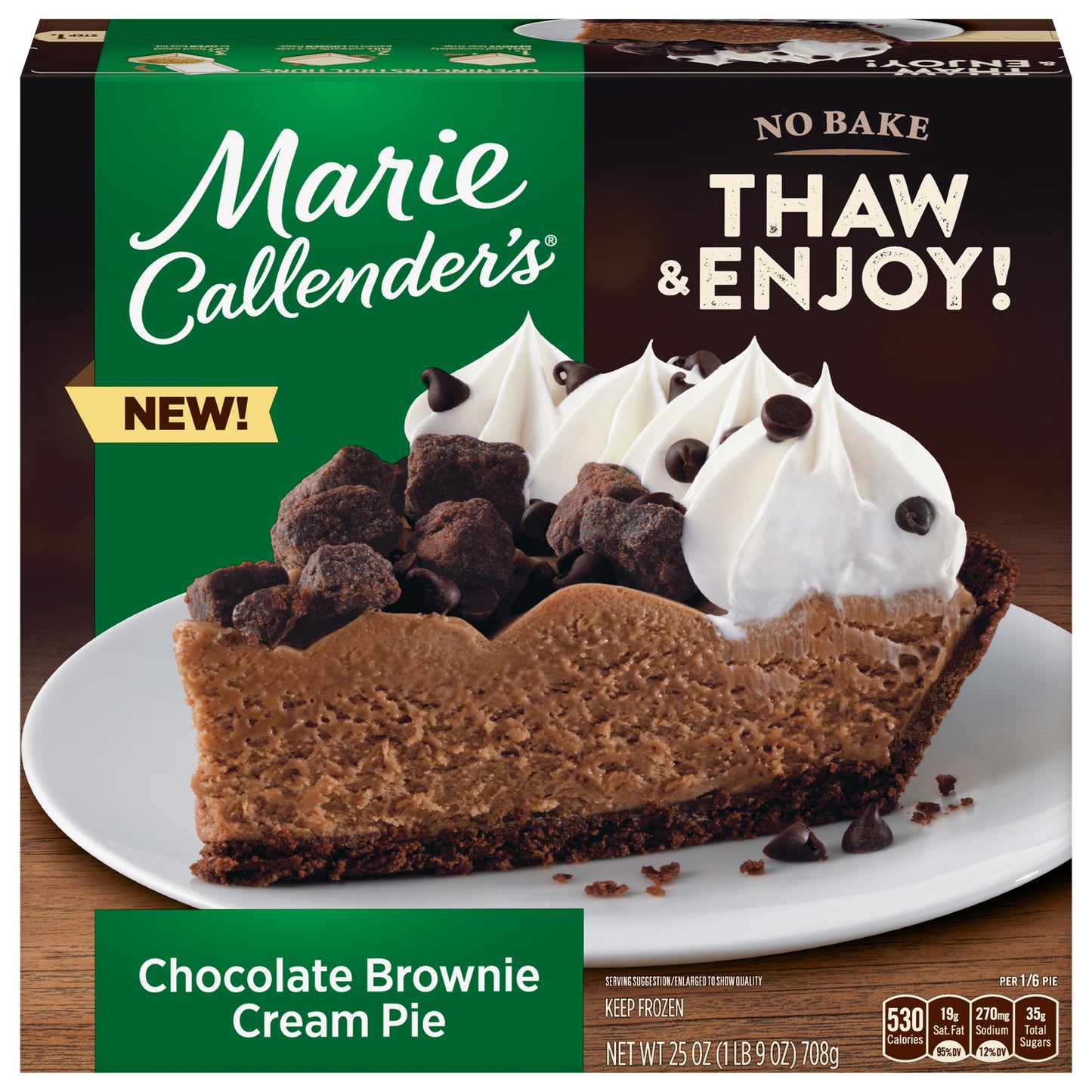 Marie Callender's Chocolate Brownie Cream Pie, Thaw and Serve, Frozen, 25 oz.