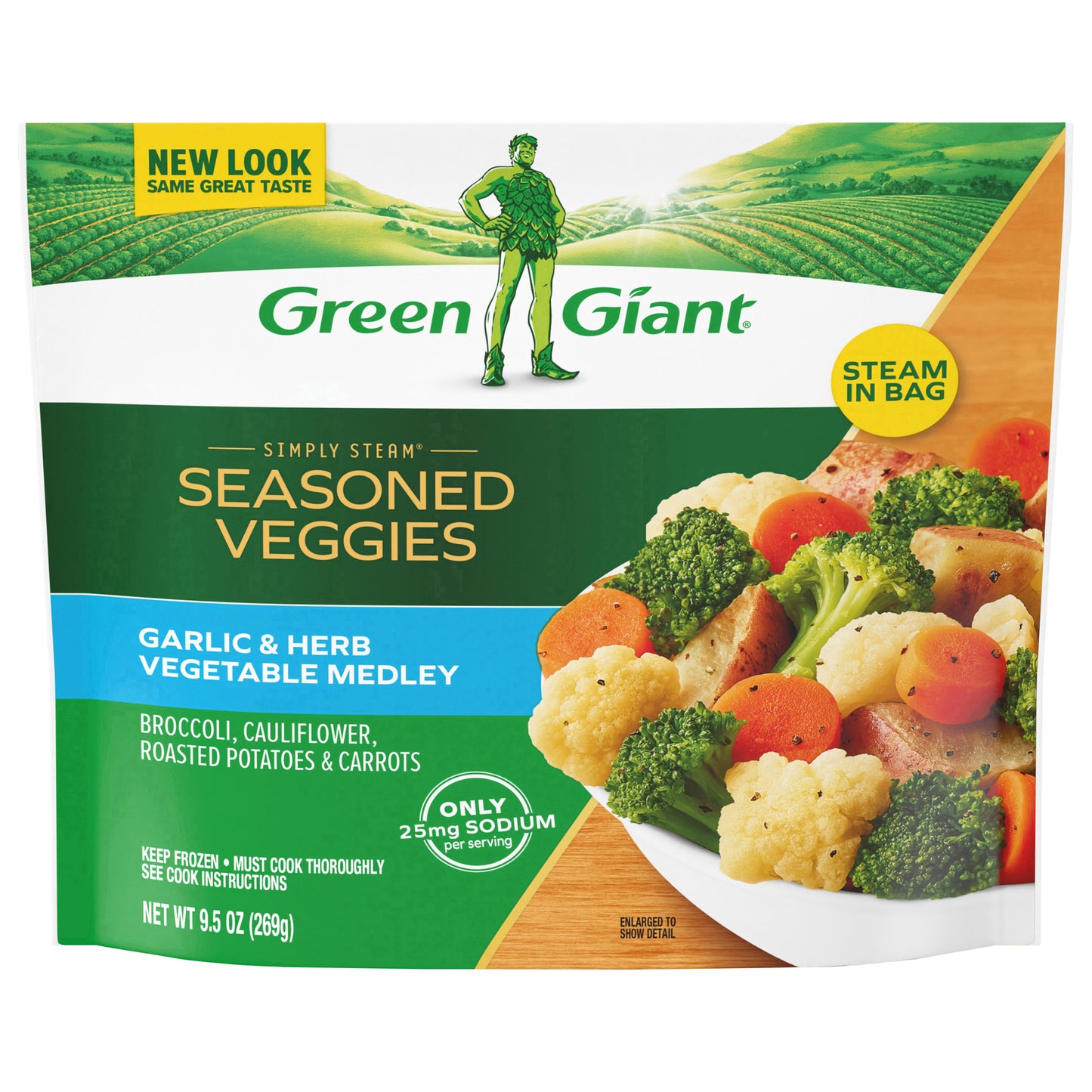 Green Giant Simply Steam Garlic & Herb Vegetable Medley, Frozen Vegetable Mix Made with Dash Salt-Free Seasoning, 9.5 oz