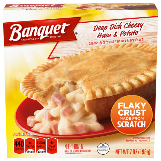 Banquet Frozen Pot Pie Breakfast, Deep Dish Cheesy Ham & Potato, 7-Ounce
