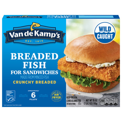 Van de Kamp's Crunchy Breaded Fish for Sandwiches, 6 Fillets, 18 oz
