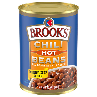 Brooks Chili Beans, Canned Red Beans in Chili Sauce, Hot Flavor, 15.5 oz.