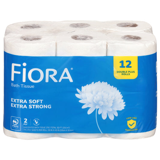 Fiora 2-Ply Extra Soft Extra Strong Unscented Double Plus Rolls Bath Tissue 12 Rolls