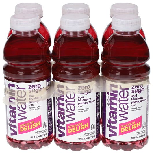 Vitaminwater Zero Sugar Acai Blueberry Pomegranate Water Beverage 6 - 16.9 fl oz Bottles